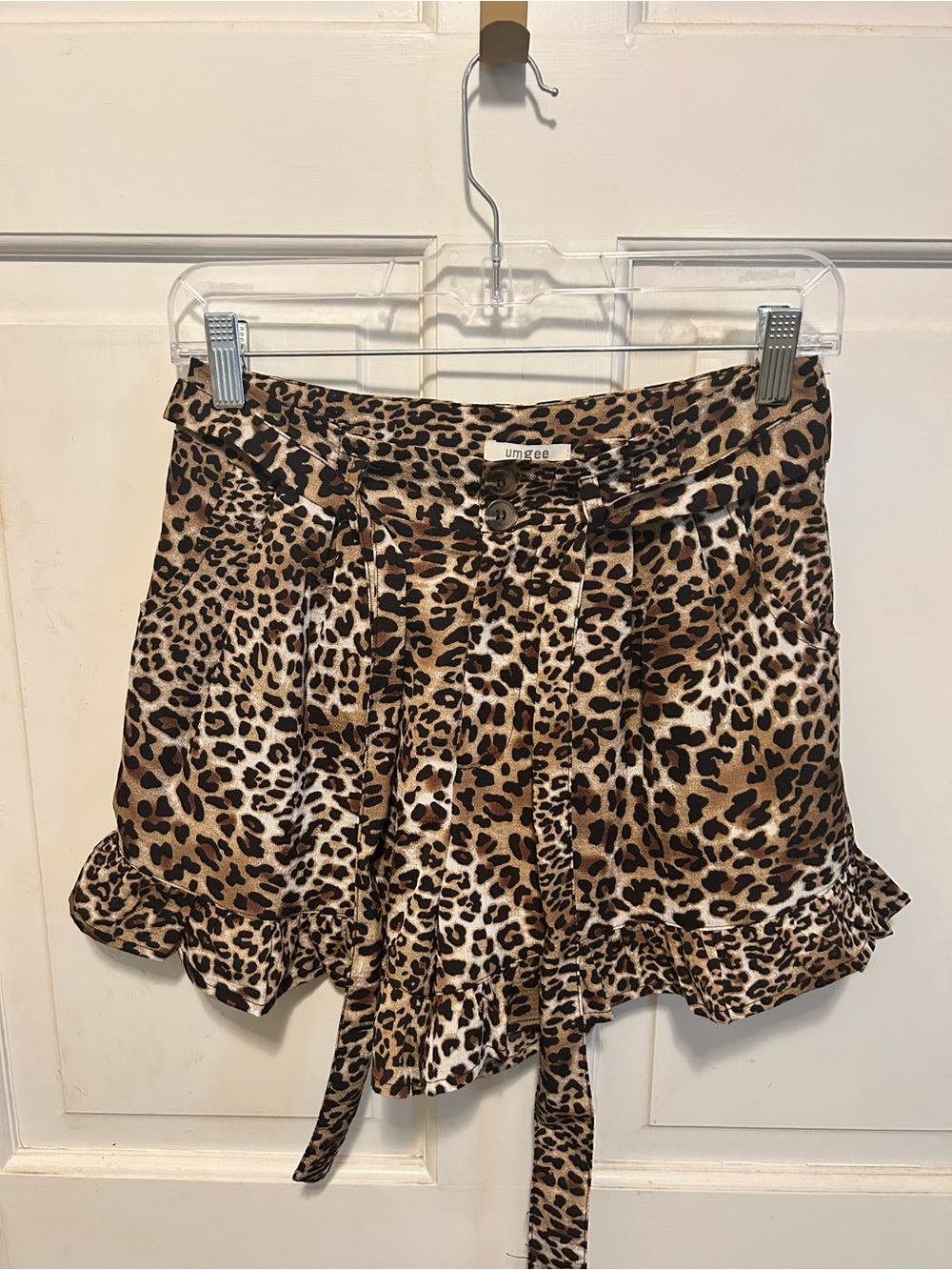 Umgee Leopard-Print Tie-Waist Ruffle Mini Shorts - Brown/Tan/Black